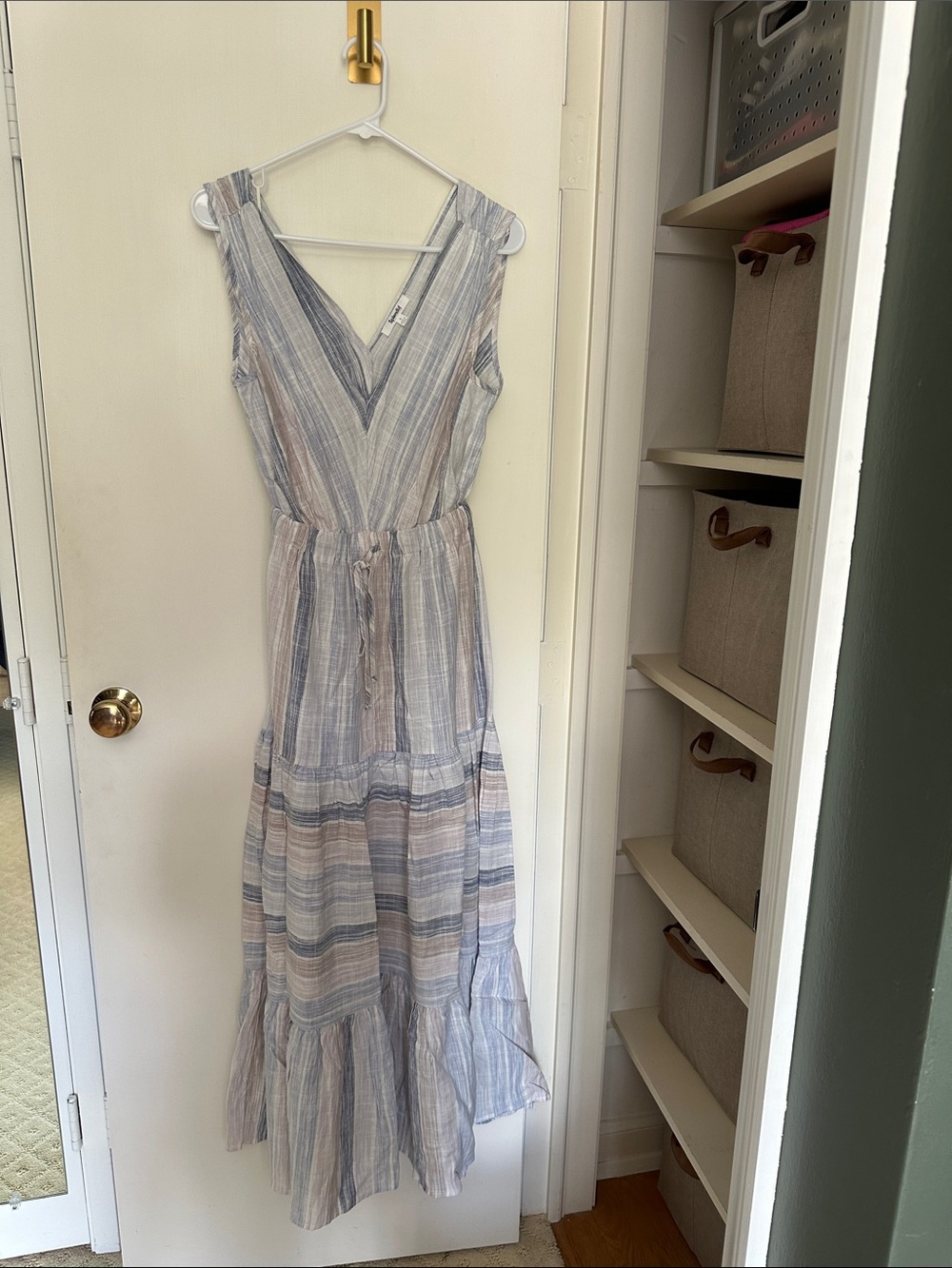 Splendid Striped V-Neck Maxi Dress in Blue and Cream